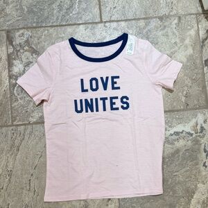 New Size Medium Kids Pink T-Shirt with Blue Trim - Love Unites